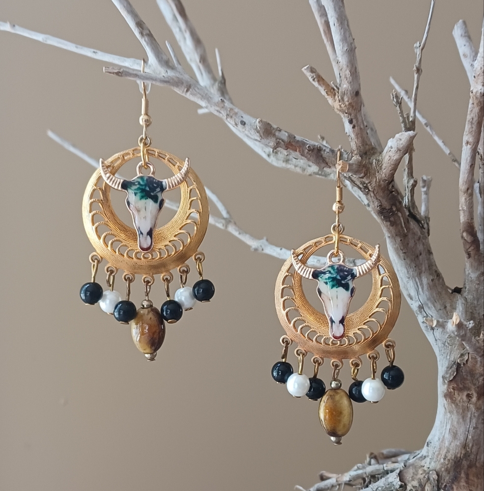 2/$30 Repurposed Vintage Cow Skull Earrings